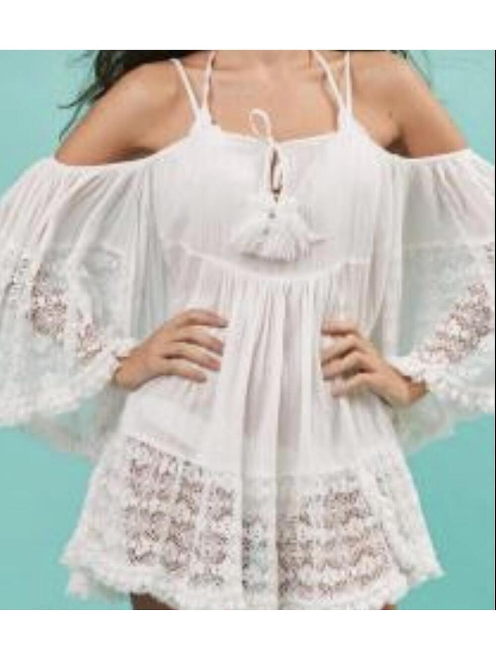 Antica Sartoria by Giacomo Cinque White Bell Sleeve Dress Coverup One Size